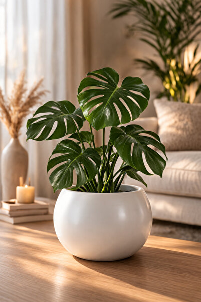 CANBOTANİK Küre Saksı 20 cm Plastik İçliksiz – Modern Dekoratif Salon Saksısı...
