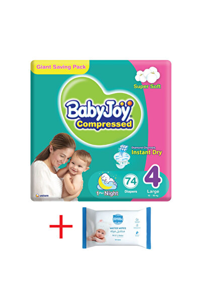 BabyJoy Diapers Size 4 Large Giant Pack 74 + Mamy Pure Water Wipes