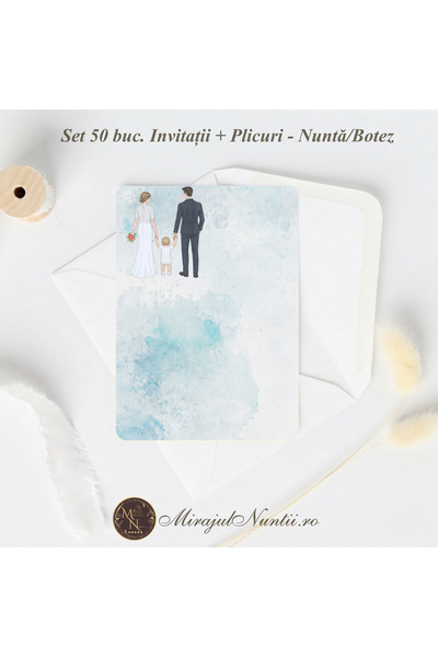 PROPIPE Set 50 buc. Invitație Nuntă Familia Modernă „C.23B” Necompletată + Pl...