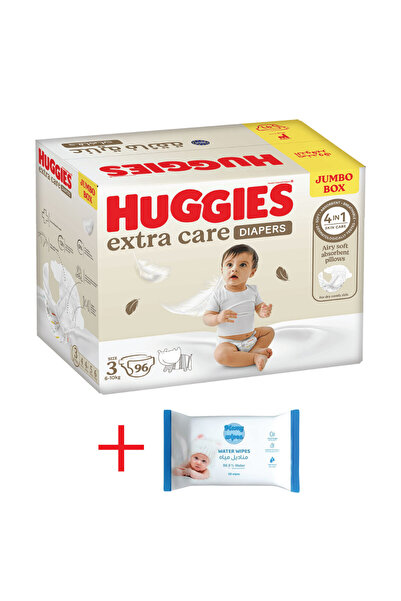 Huggies Box حفاضات هاجيز ألترا كومفورت مقاس 3 علبة جامبو 96 قطعة + مناديل مام...