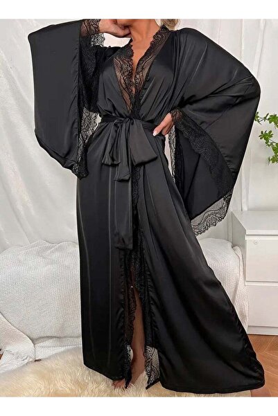SOLOBUY Black Robe With Lace