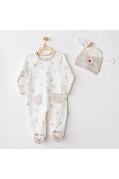 andywawa Ac26154 Tinny Sheeps Jumpsuit Set Ecru