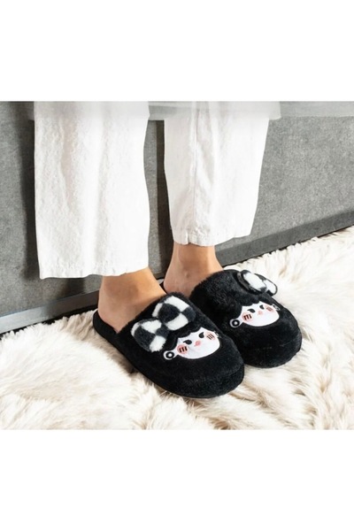 İpek دمية نسائية سوداء وبري منفوشة بطانة مانعة للانزلاق شبشب منزلي