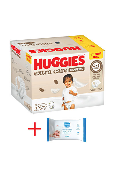 Huggies Box حفاضات هاجيز ألترا كومفورت، مقاس 5، علبة جامبو، 76 حفاضة + مناديل...