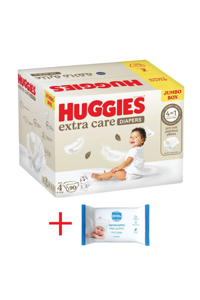 Huggies Box حفاضات هاجيز ألترا كومفورت مقاس 4 علبة جامبو 90 قطعة + مناديل مام...
