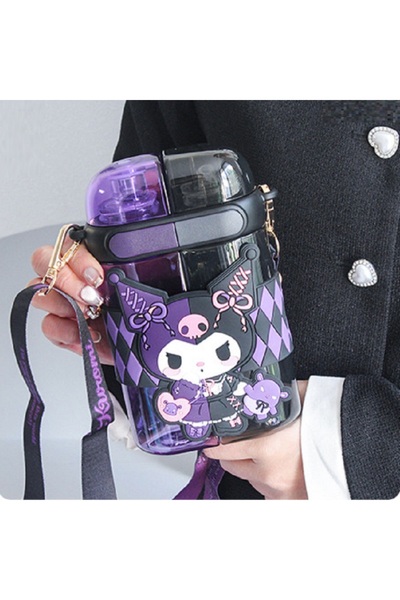 Livava Kuromi Double Compartment Water Bottle with Straw - Leak-Proof Childre...