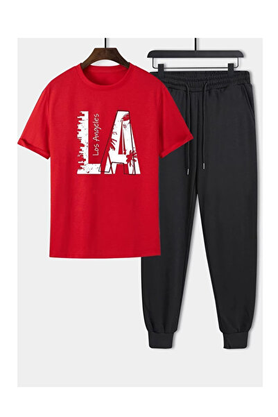 R&M Brotherhood La Los Angeles Printed T-Shirt and Black Summer Sweatpants Ne...