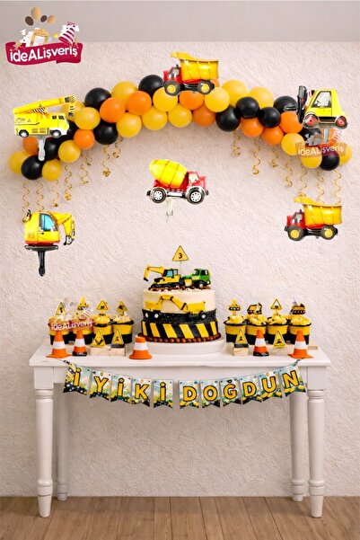 Laviyosa İnşaat Temalı Doğum Günü Süsleme Seti İş Makinesi Balon Dekorasyon P...