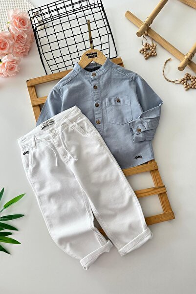 Minigimin Cicileri Set 2 piese pentru băieți, cu cămașă cu guler modern - Alb...