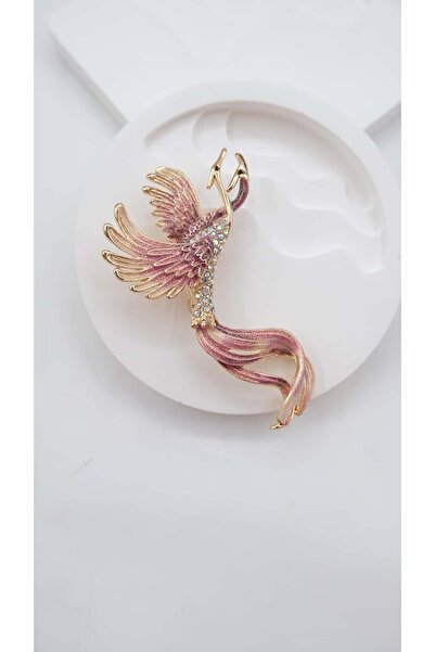 Jerie Pembe Mineli Anka Kuşu Broş