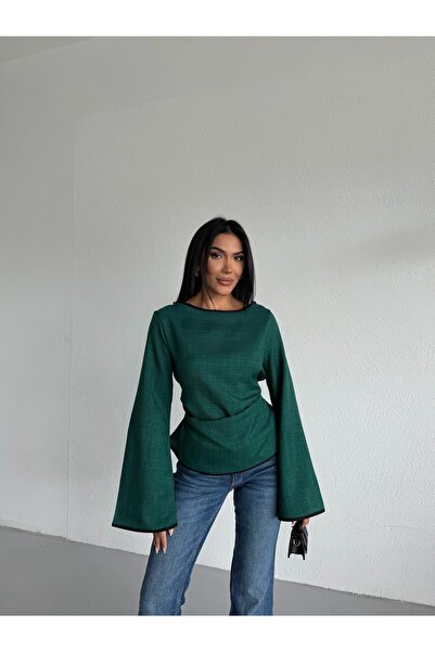 Aurenza Vellori بلوزة نسائية بأربطة بتصميم كولور سبانيشول سكايك يو بياقة قارب...