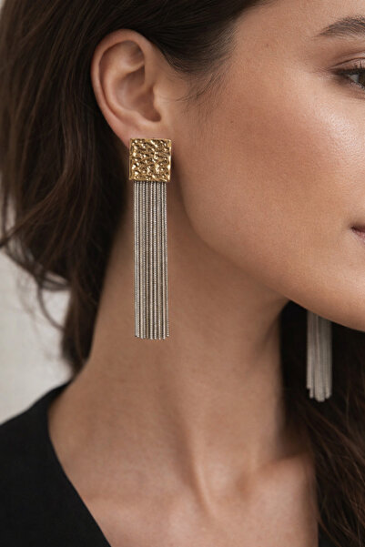 POYASE أقراط نسائية متدلية بشرّابات مربعة الشكل ذو ملمس بارز أقراط طويلة أنيق...