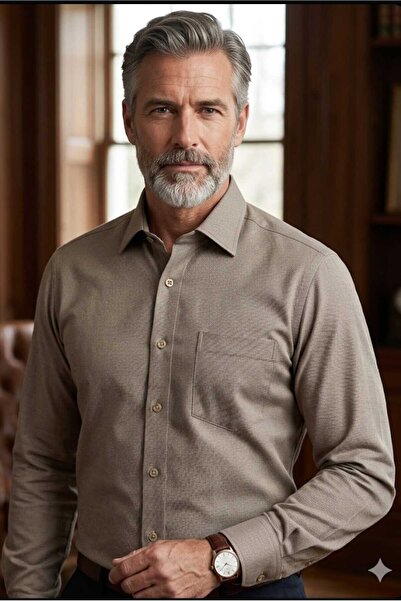 Grand Star Long Sleeve Pocketed Dobby Fabric Classic Men's Shirt