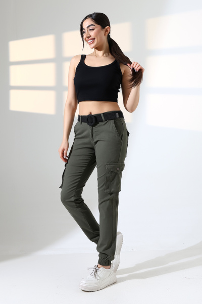 sports here Pantaloni de sezon din in, cu buzunare cargo și picioare elastice