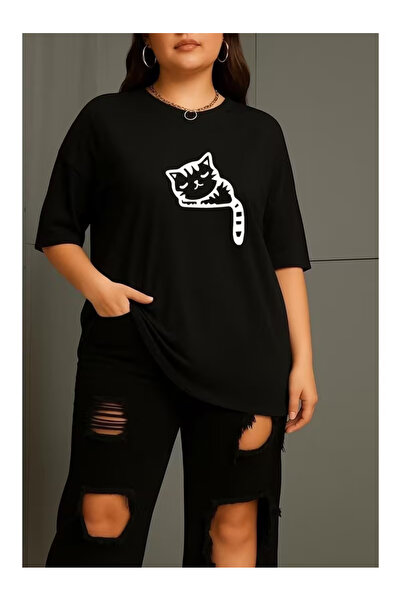 ZEMLİYA Unisex "UYKUSUZ pisică " B cu imprimeu T tricou -Stil modern