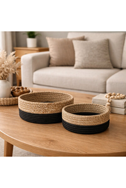 Berçak Home سلة من الخوص مكونة من قطعتين، سلة تنظيم ديكورية متعددة الأغراض، م...