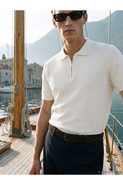 LC Waikiki تي شيرت تريكو رجالي بياقة روبا مطوية من UZG STORE