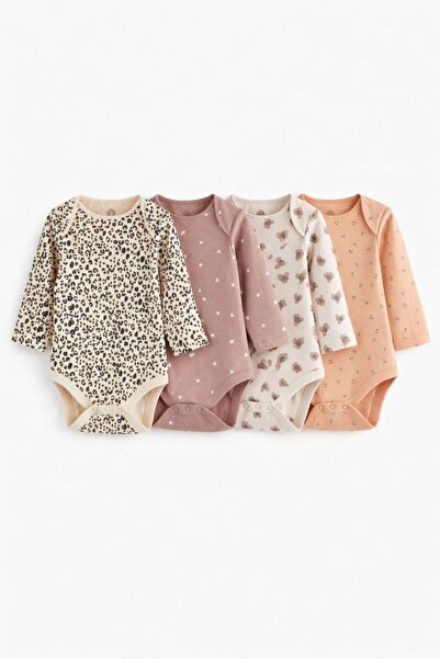 Next Baby Cotton Pcs Cream Printed 4-Piece Bodysuit Set