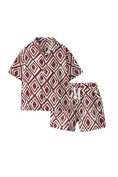 WOWMOMKIDS Boys' Patterned Summer K Linen Shirt and Shorts Set - Short Sleeve...