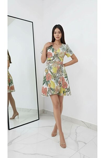 MAMAYAGA Women's Double-Breasted Collar Ruffled Skirt Waist Fitting Patterned...