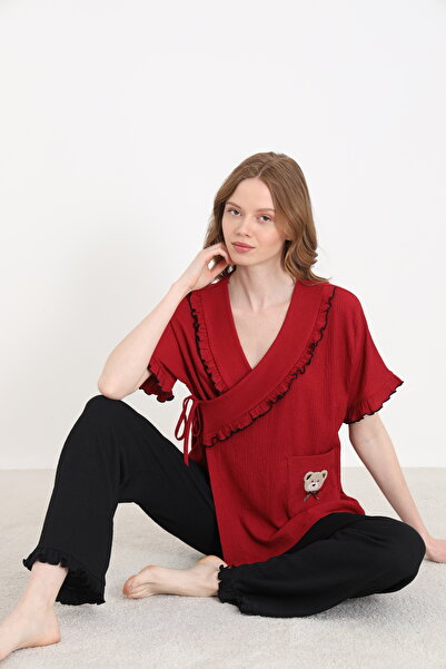 ELİTOL Bürümcük Knitted Ruffled Tie-Detail Women's Pajama Set