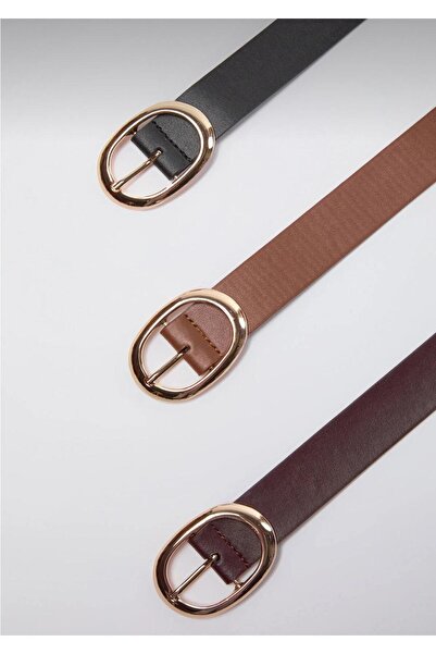 Mynoa Комплект із 3 предметів / Жіночий ремінь із овальною золотою пряжкою, р...