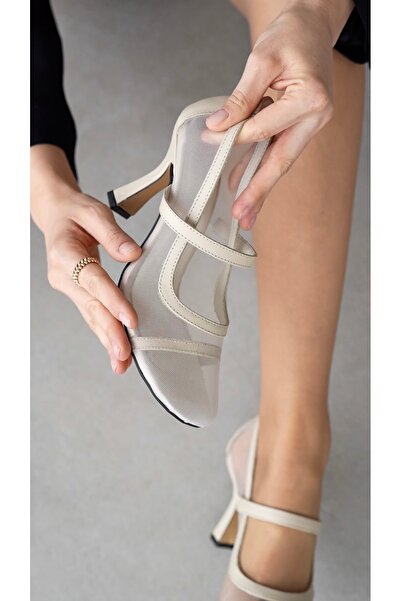 selin shoes Velensa Elastic Closed Toe Γυναικεία Παπούτσι με τακούνι - ECRU