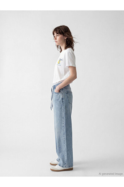 LC Waikiki Nevavm Wideleg Women's Jean Trousers with Elastic Waist and Differ...