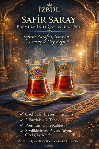 izbul Safir Saray Premium 2’li İnce Belli Çay Bardağı Seti