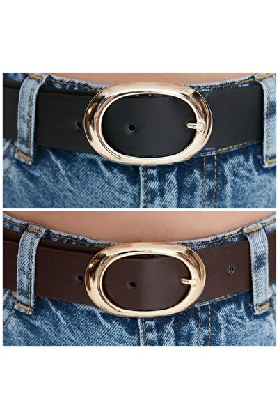 Mynoa Комплект із 2 шт. / Жіночий ремінь із овальною золотою пряжкою, ремінь ...