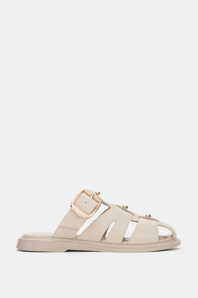 selin shoes Velden Ayarlanabilir Gold detaliu la cataramă Femei papuci - ECRU