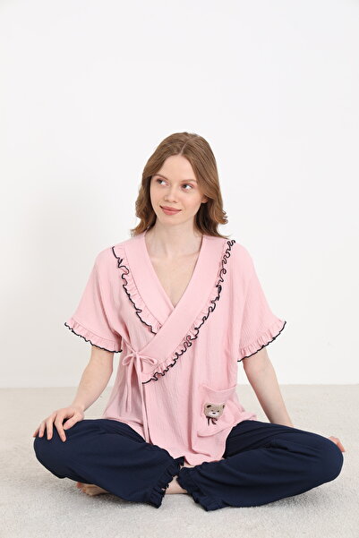 ELİTOL Bürümcük Knitted Ruffled Tie-Detail Women's Pajama Set