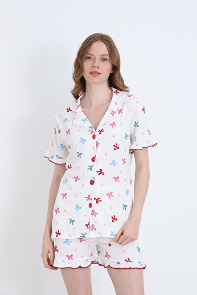 ELİTOL Bürümcük Knitted Short Sleeve Women's Buttoned Shorts Set