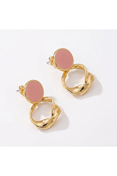 BUNILU Gold earrings with pink disc and abstract ring