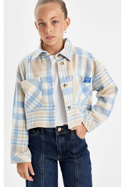DeFacto Girls' Checkered Crop Long Sleeve Shirt D2659A824Au