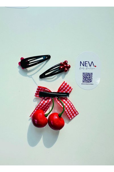 Neva Baby Boutique 3-Piece Cherry Girls' Buckle Set |   1 Piece: Cherry Bow Clip with Buckle and 2 Pieces Flower Snap Buckle