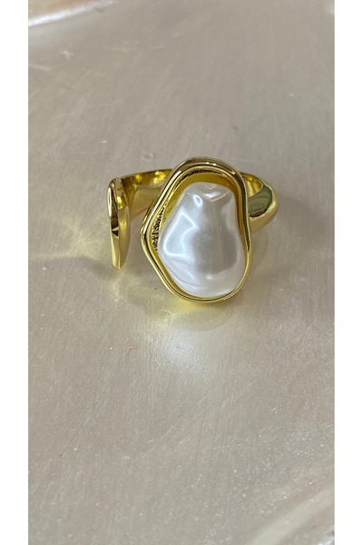 SELUVİA Steel Gold Adjustable Women's Ring – Stylish Ring with Pearl and Pear...