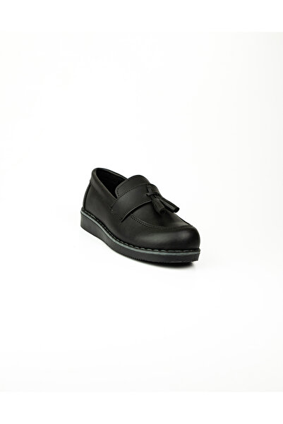 Minican 184 Black Skin Tasseled Boy's Casual Shoes