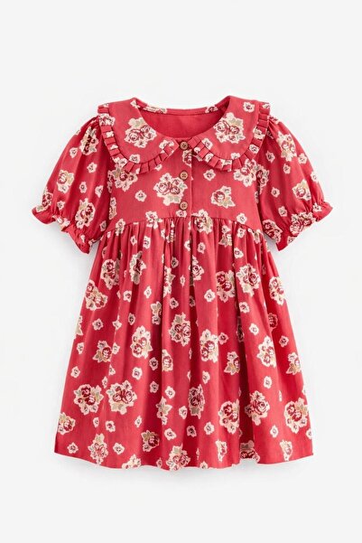 Next Baby Cotton Red Floral Print Short Sleeve Dress