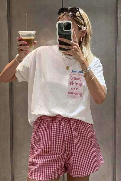 Monila Țesătură premium pentru femei Ecru cu imprimeu supradimensionat tricou