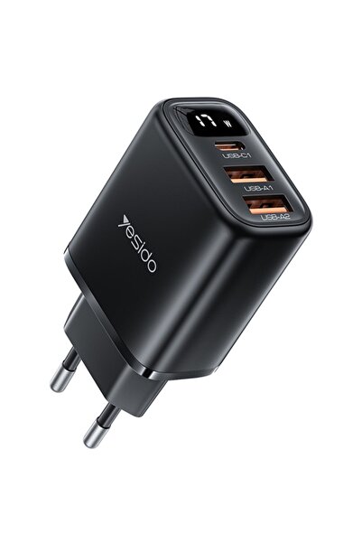 Yesido Wall Charger, 2x USB and Type-C, Digital Display, 17W, Yesido, White