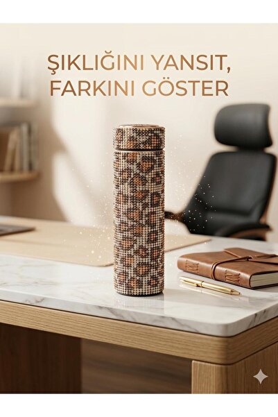 Vacuum Bottle DİAMOND TAŞLI LEOPAR TASARIM PASLANMAZ ÇELİK TERMOS 500ml