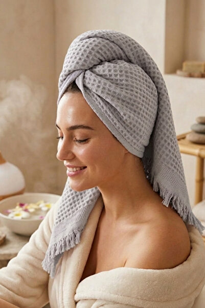 Nilteks %100 Pamuk Waffle Desenli El ve Baş Havlusu - 50x90 cm - Gri