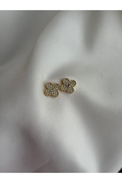 lotusbybuket Steel Zircon Stone Gold Tonca Model Earrings