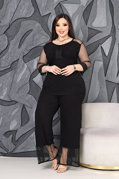 BONİTA FASHİON Guipure Lace and Tulle Paneled - Ruched Detail Plus Size - Wom...