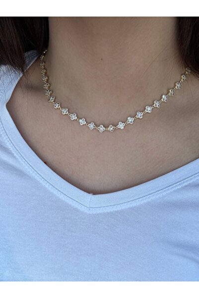 lotusbybuket %100 Çelik zirkon taşlı Yonca suyolu Gold koye