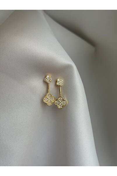 lotusbybuket Stainless Steel Zircon Stone Clover Model Dangle Mini Earrings