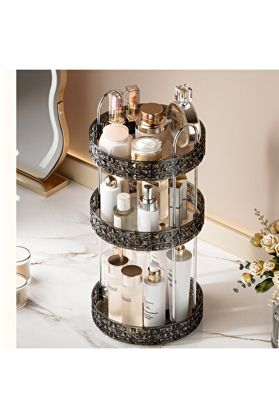 Sumkyle Makeup Organizer, 3-Tier Round Rotating Skincare Organizer Countertop