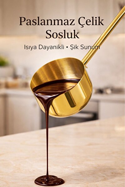 Kitchen Beauty Gold Paslanmaz Çelik Sosluk Isıya Dayanıklı Sütlük