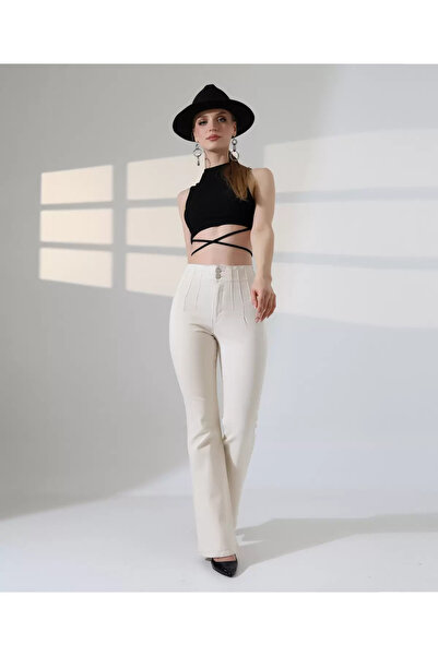 Coşkun GİYİM Women's Pensli Flared Jeans Natural 7021-80